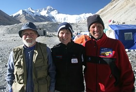 Rory Vose, Heather Vose Ulrich, and Marshall Ulrich at Mount Everest base camp